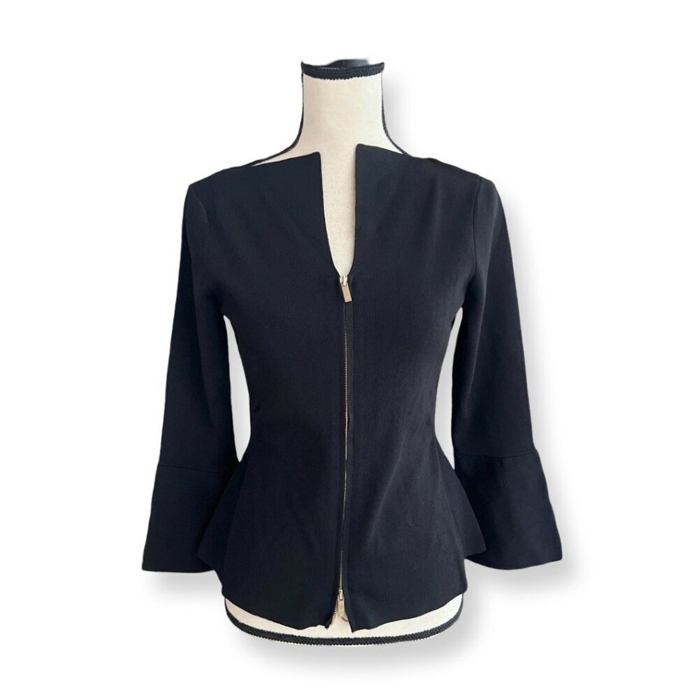 Purificacion Garcia  black zip up top blouse size M